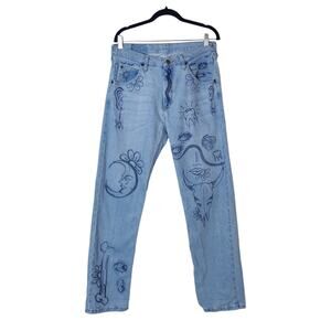 Vtg Wrangler Reworked Light Blue Jeans Straight Leg 32x32 Custom Hand Drawn Art